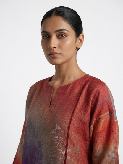 Semistitched kota silk linen Digital Printed Tunic