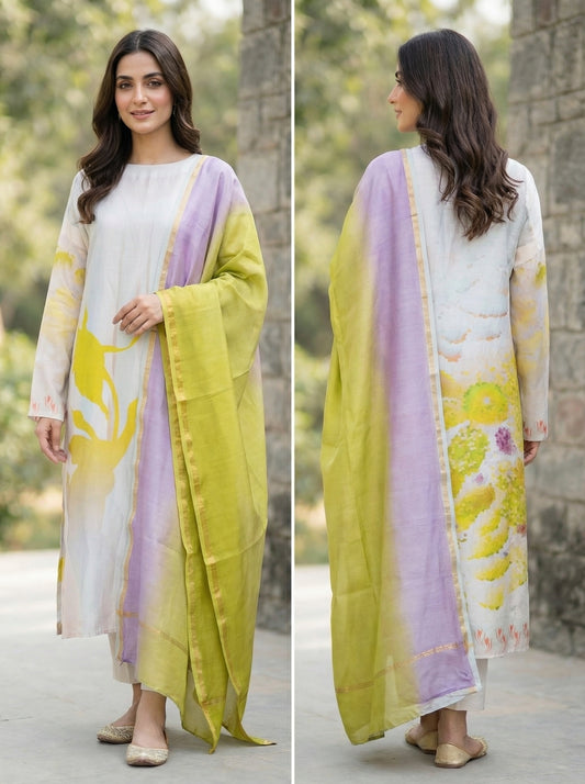 Semi Stitched Chanderi Casual Suitset