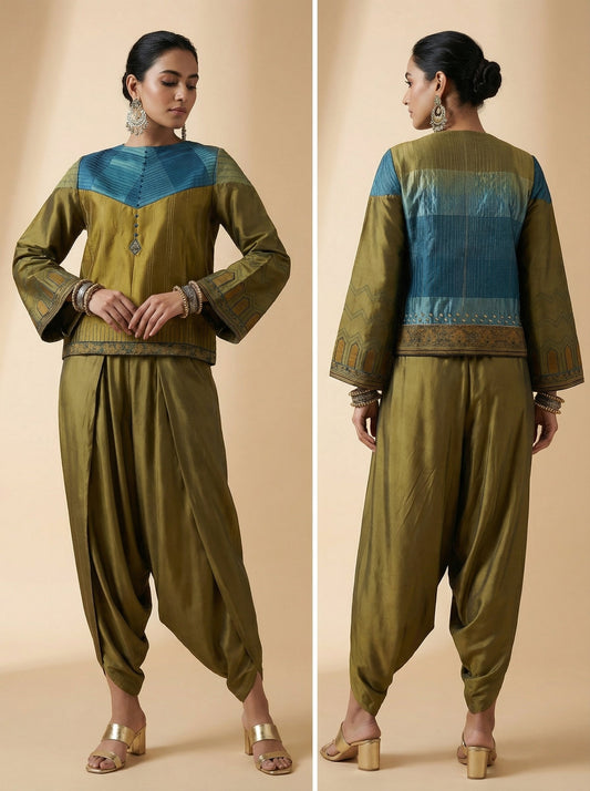 Semistitched Chanderi Silk Ajrakh Formal Ɓlouse VISHAL KAPUR STUDIO