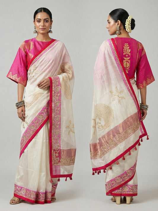 Formal Chanderi Zari Woven With Gota Saree