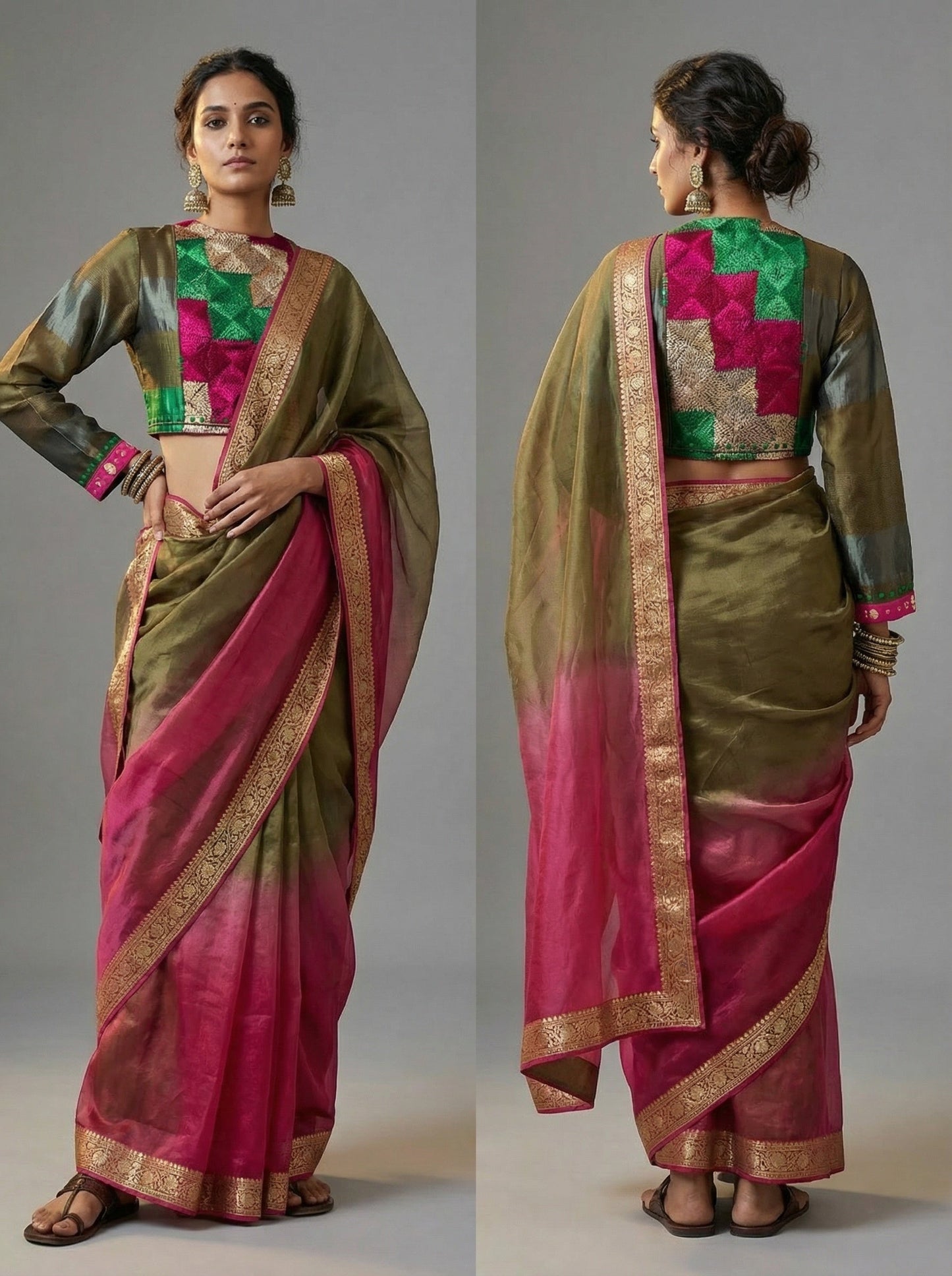 Semistitched Blouse with Fulkari Embroidery VISHAL KAPUR STUDIO