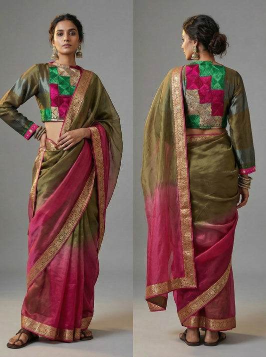 Semistitched Blouse with Fulkari Embroidery VISHAL KAPUR STUDIO