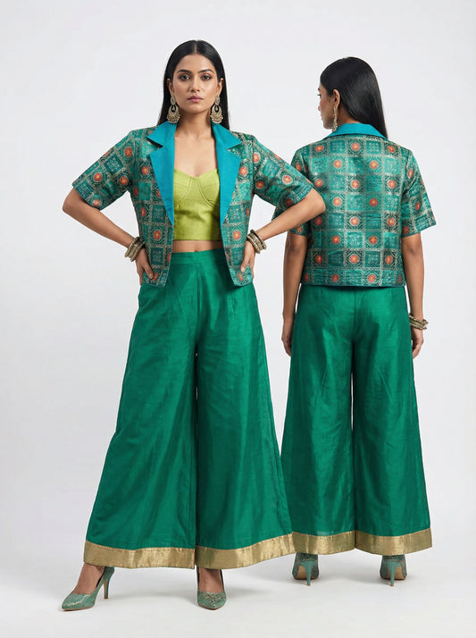 Formal Silk bandhani cropped Blazer blouse