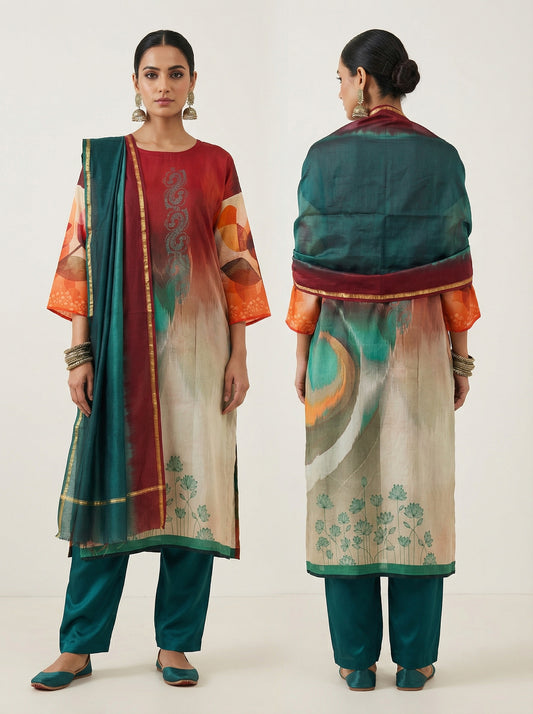 Semi Stitched Cotton lawn Casual Suitset