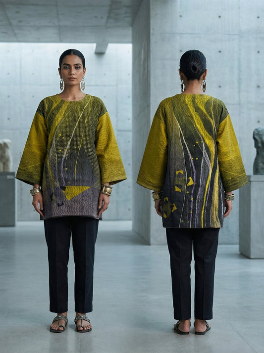 Semistitched Chanderi Digital Printed Short Tunic