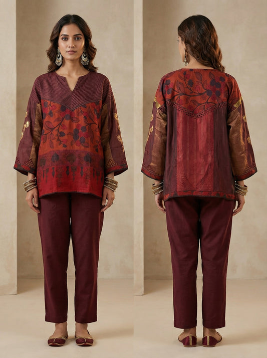 Semi Stitched Chanderi Kalamkari Short Tunic