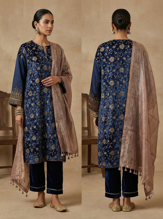 Semi Stitched Formal Silk velvet Suitset