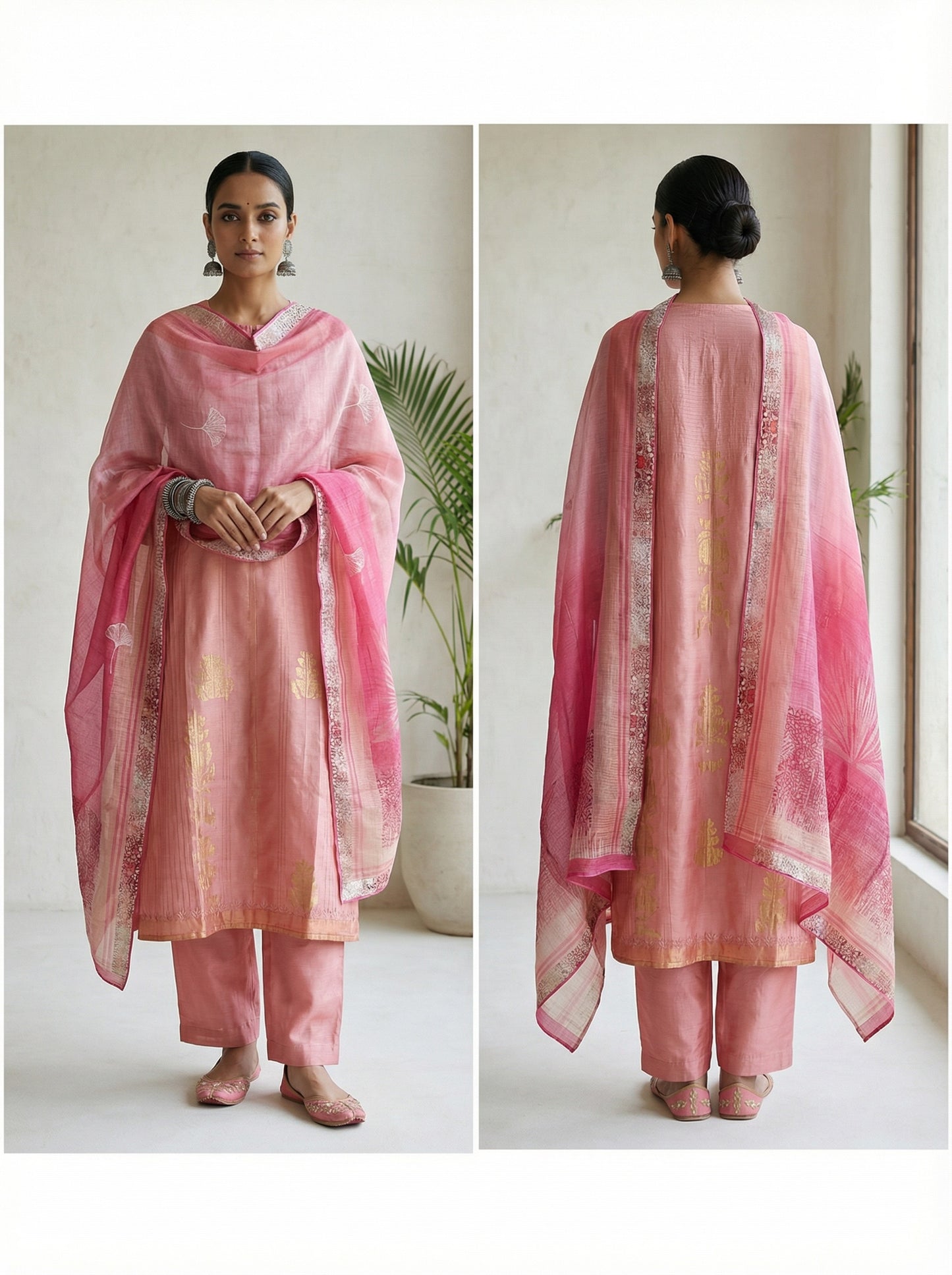 Semi Stitched Casual Chanderi Suitset