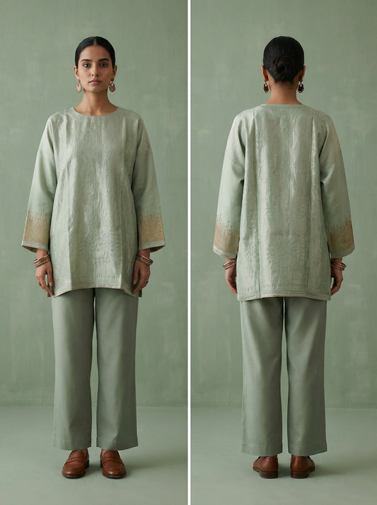 Semi Stitched tissue cutwork applique Short Tunic