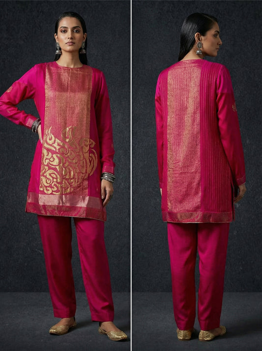 Semi Stitched Chanderi Zariwoven Short Tunic