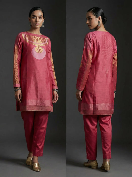 Semistitched Chanderi Zariwoven Short Tunic