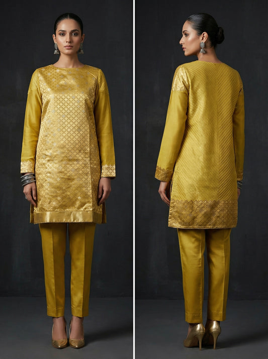 Semistitched Chanderi Zariwoven Short Tunic