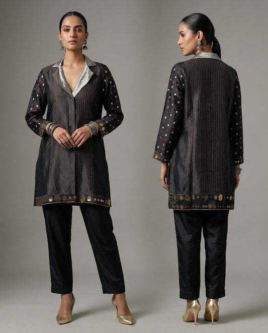 Semistitched Silk Chanderi Shibori Short Tunic