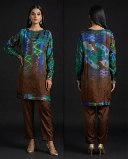 Luxurious Silk Digital Printed Semistitched Short Tunic Kurti – Contemporary Fashion Fusion