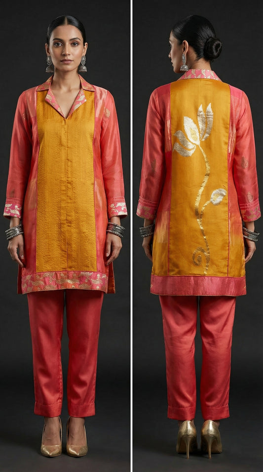 Semistitched Chanderi Zari Woven Short Tunic