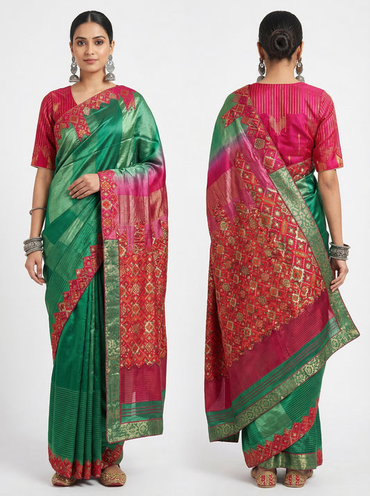 Formal Chanderi With Multicolour Brocade Saree