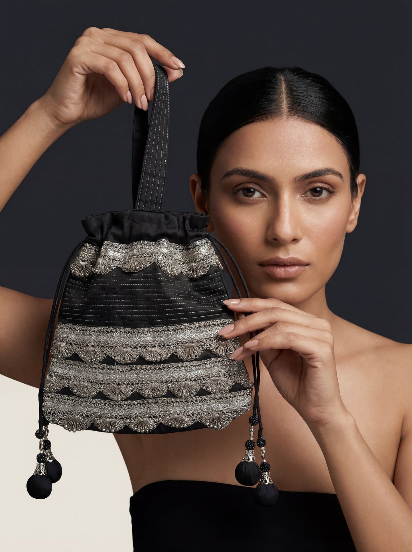 Midnight Chanderi Potli Bag