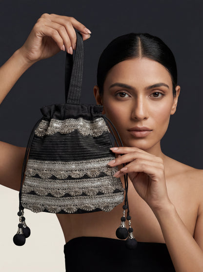 Midnight Chanderi Potli Bag