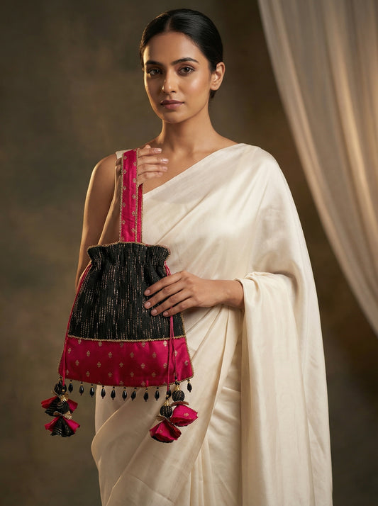 Noir & Ruby Chanderi Potli Bag