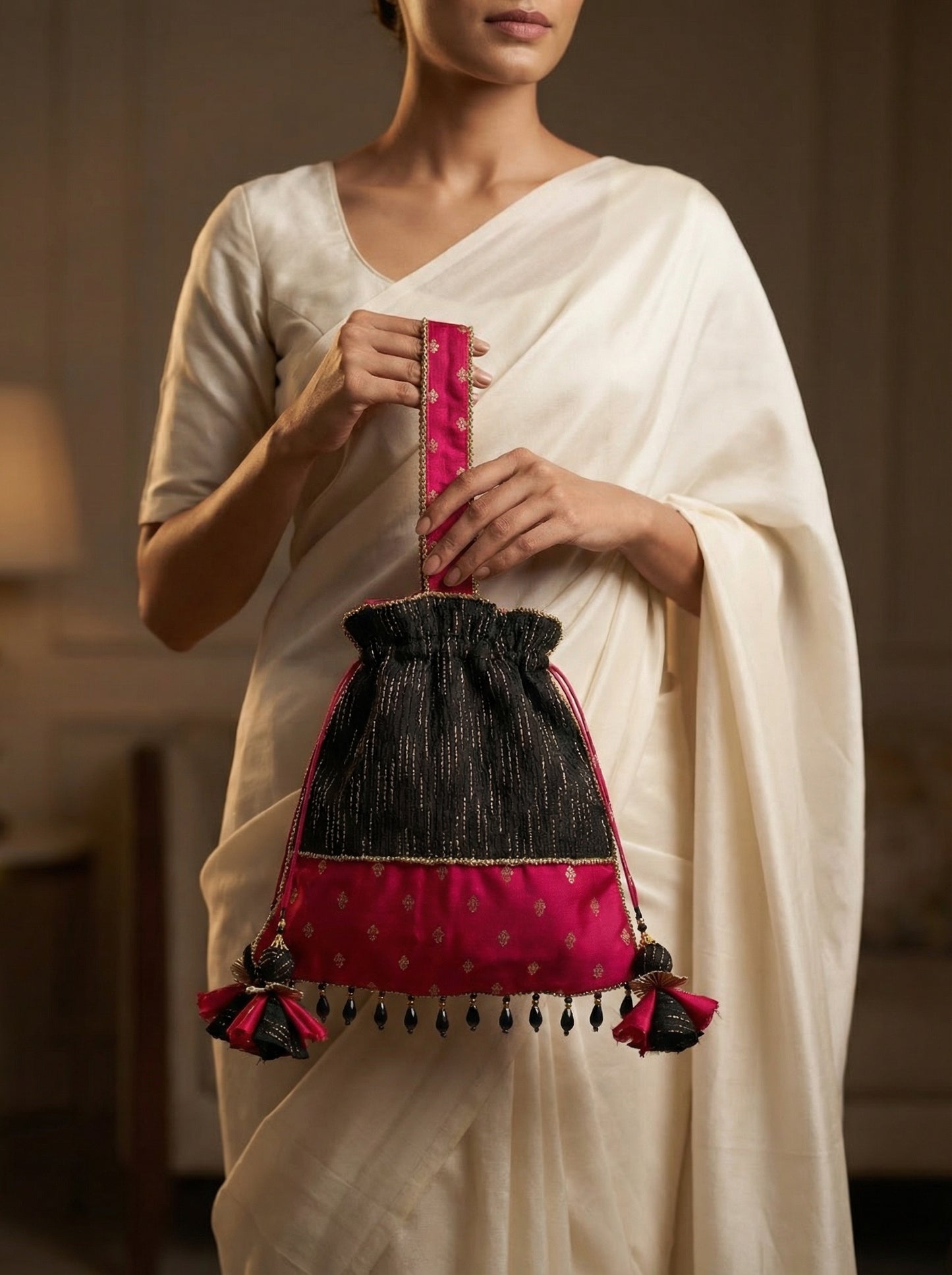 Noir & Ruby Chanderi Potli Bag
