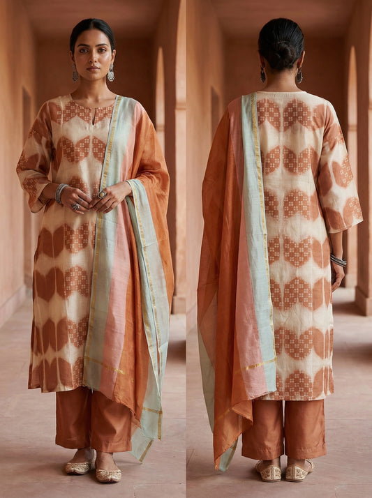 Semi Stitched Chanderi Casual Suitset
