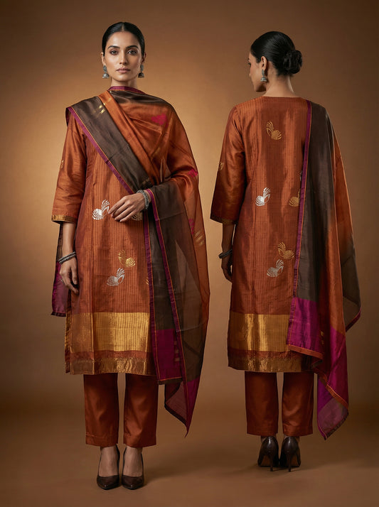 Semi Stitched Formal chanderi Suitset