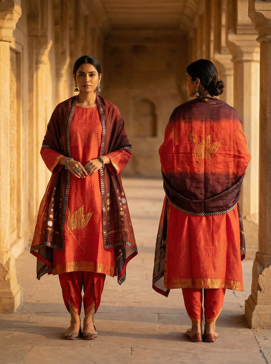 Semi Stitched Formal chanderi Suitset