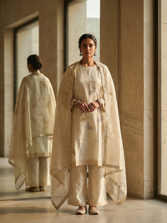 Semi Stitched Formal chanderi Suitset