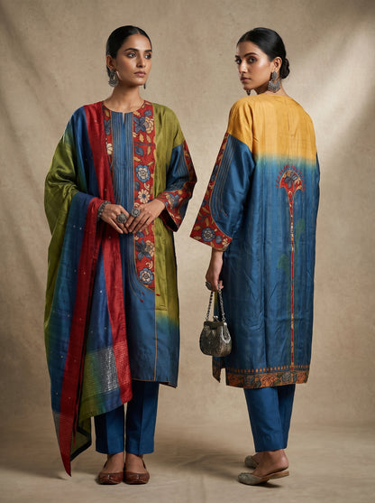 Semi Stitched Chanderi Formal Suitset