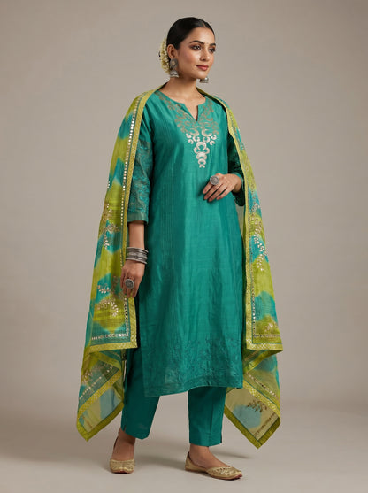 Semi Stitched Chanderi Formal Suitset