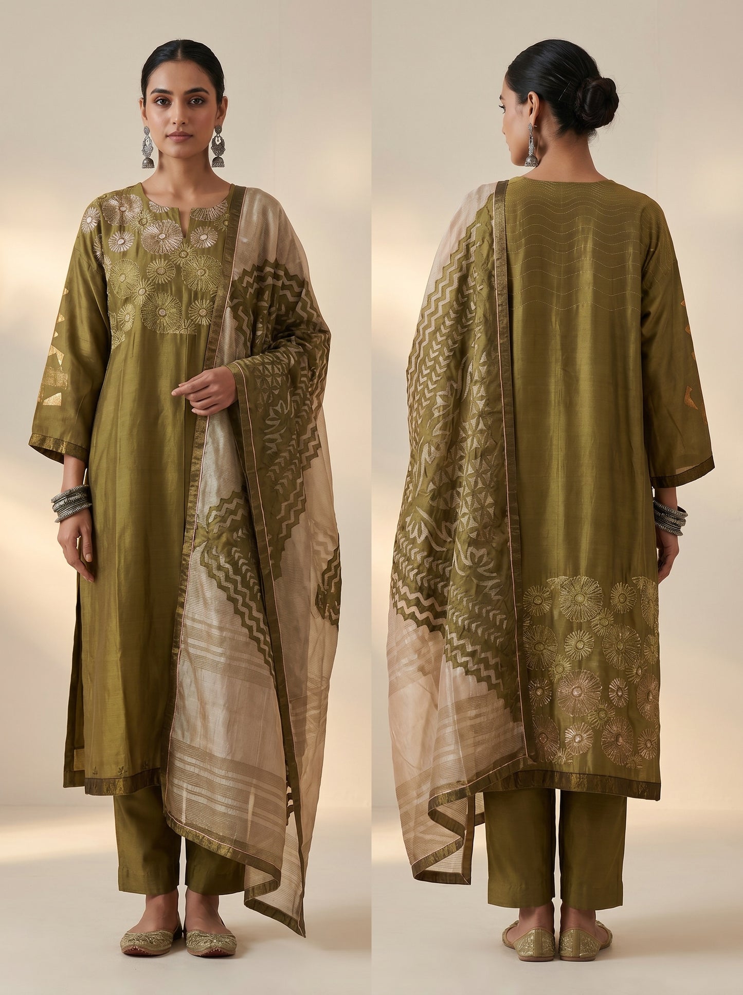 Semi Stitched Chanderi Formal Suitset