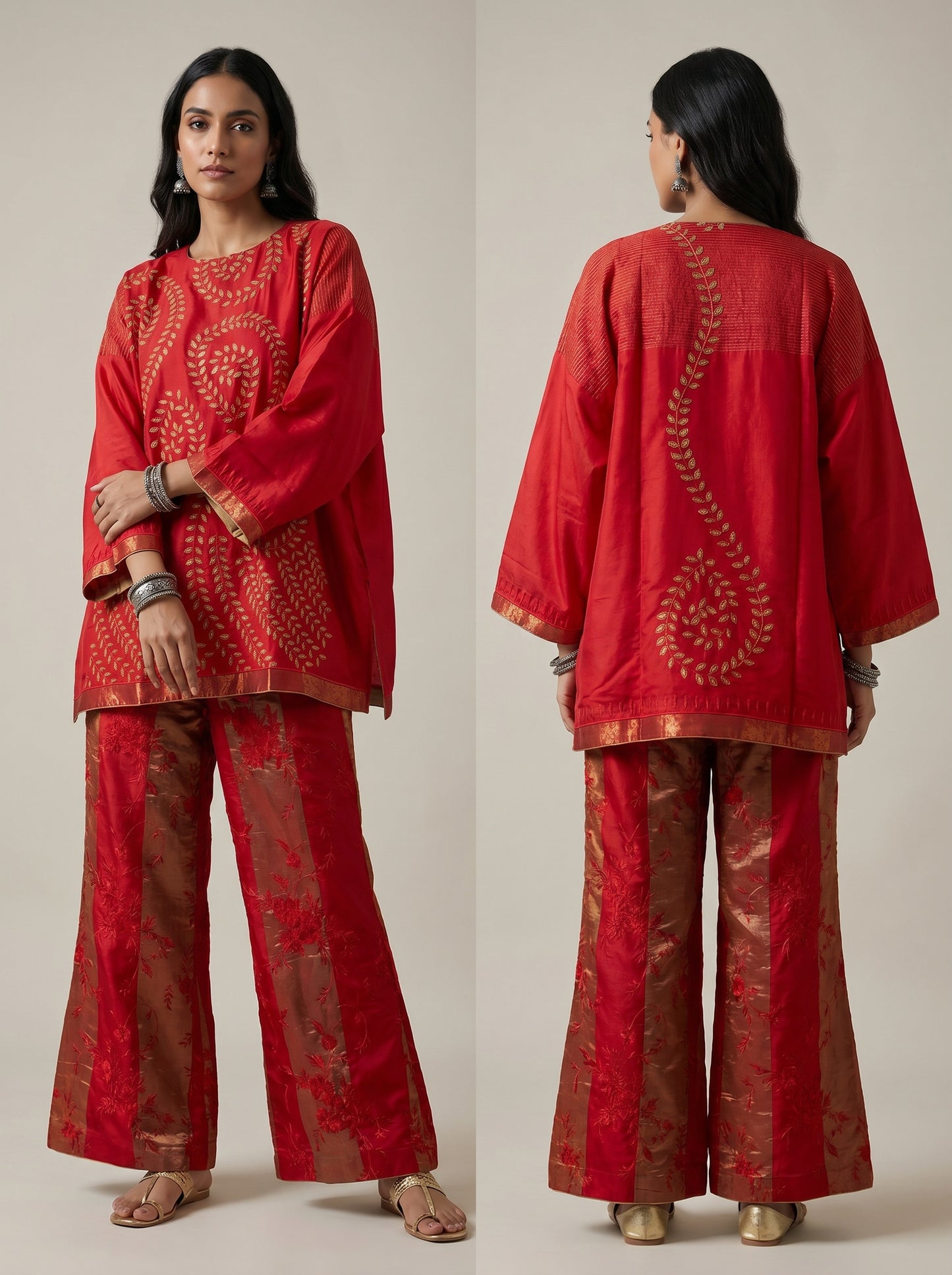 Formal chanderi Embroidered Indowestern set
