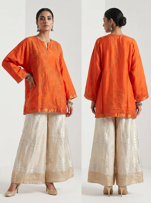 Formal chanderi Embroidered Indowestern set