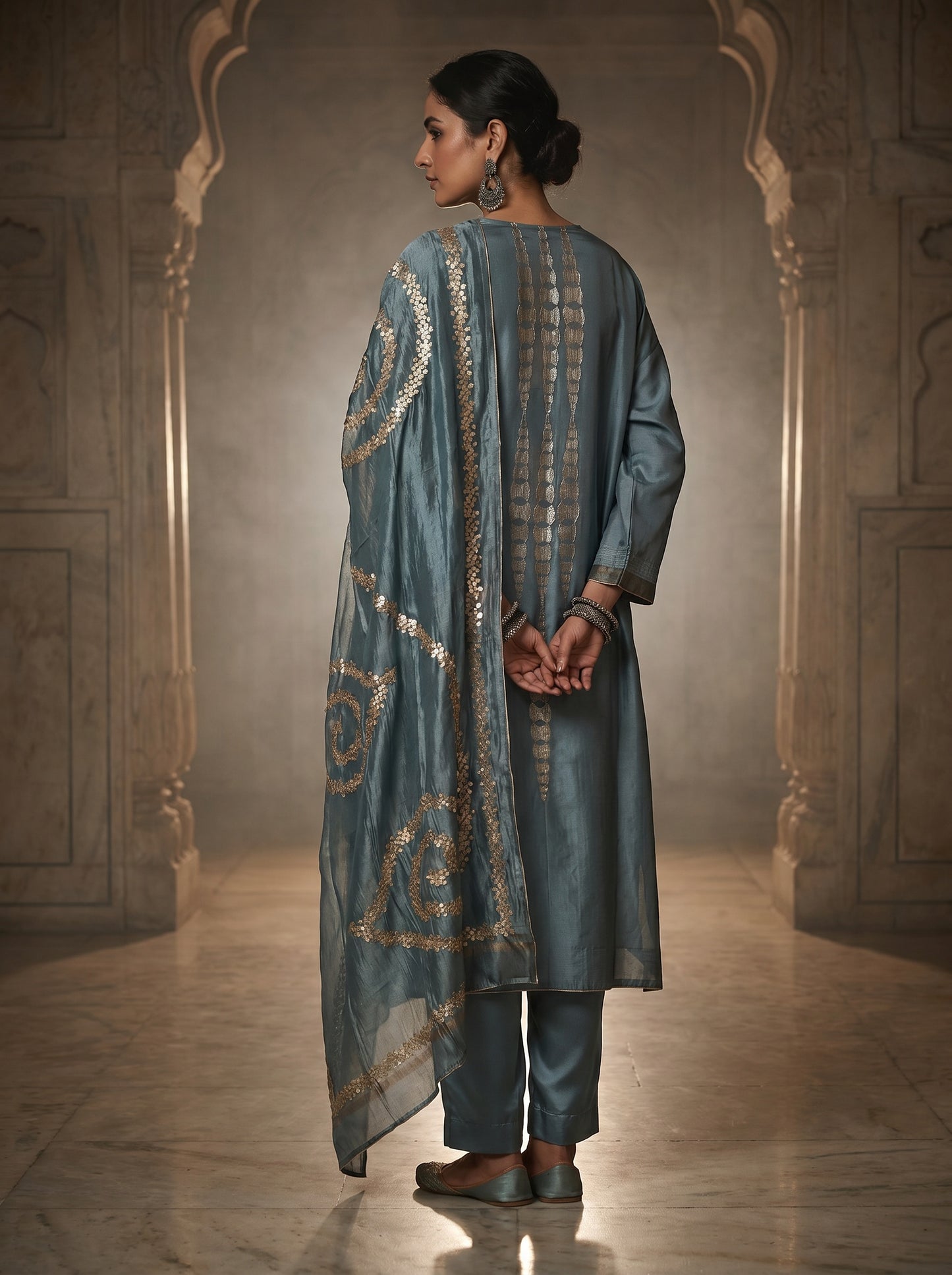 Semi Stitched Chanderi Formal Suitset