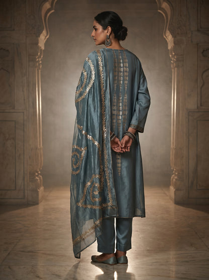 Semi Stitched Chanderi Formal Suitset