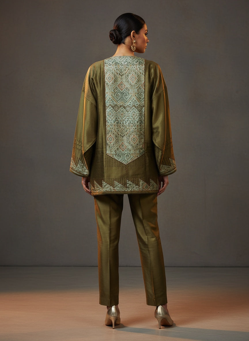 Semi Stitched Chanderi Ajrakh Short Tunic