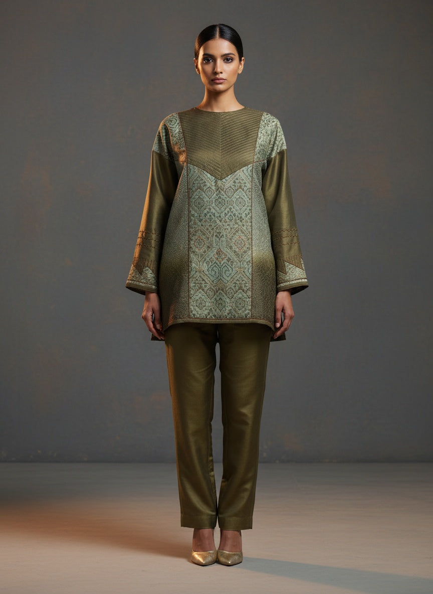 Semi Stitched Chanderi Ajrakh Short Tunic